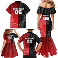 New Zealand And England Rugby Custom Family Matching Mermaid Dress and Hawaiian Shirt Red Rose Mix Maori Pattern - Polynesian Pride