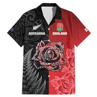 New Zealand And England Rugby Custom Family Matching Mermaid Dress and Hawaiian Shirt Red Rose Mix Maori Pattern - Polynesian Pride