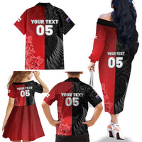 New Zealand And England Rugby Custom Family Matching Off The Shoulder Long Sleeve Dress and Hawaiian Shirt Red Rose Mix Maori Pattern - Polynesian Pride