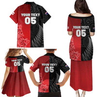 New Zealand And England Rugby Custom Family Matching Puletasi and Hawaiian Shirt Red Rose Mix Maori Pattern - Polynesian Pride
