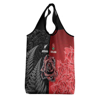 New Zealand And England Rugby Grocery Bag Red Rose Mix Maori Pattern - Polynesian Pride