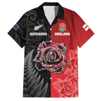New Zealand And England Rugby Custom Hawaiian Shirt Red Rose Mix Maori Pattern - Polynesian Pride