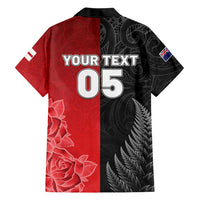 New Zealand And England Rugby Custom Hawaiian Shirt Red Rose Mix Maori Pattern - Polynesian Pride