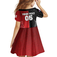 New Zealand And England Rugby Custom Kid Short Sleeve Dress Red Rose Mix Maori Pattern - Polynesian Pride