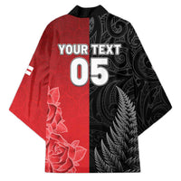 New Zealand And England Rugby Custom Kimono Red Rose Mix Maori Pattern LT05 - Polynesian Pride