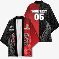 New Zealand And England Rugby Custom Kimono Red Rose Mix Maori Pattern LT05 - Polynesian Pride