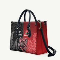 New Zealand And England Rugby Leather Bag Red Rose Mix Maori Pattern - Polynesian Pride