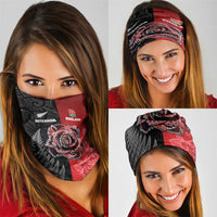 New Zealand And England Rugby Neck Gaiter Red Rose Mix Maori Pattern - Polynesian Pride