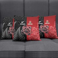 New Zealand And England Rugby Pillow Cover Red Rose Mix Maori Pattern - Polynesian Pride