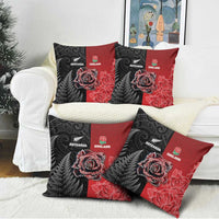 New Zealand And England Rugby Pillow Cover Red Rose Mix Maori Pattern - Polynesian Pride