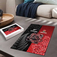 New Zealand And England Rugby Puzzle Red Rose Mix Maori Pattern - Polynesian Pride