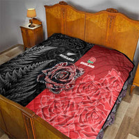 New Zealand And England Rugby Quilt Red Rose Mix Maori Pattern - Polynesian Pride