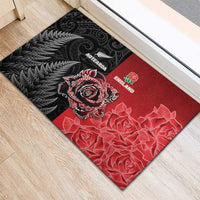 New Zealand And England Rugby Rubber Doormat Red Rose Mix Maori Pattern - Polynesian Pride