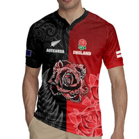 New Zealand And England Rugby Custom Rugby Jersey Red Rose Mix Maori Pattern - Polynesian Pride
