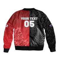 New Zealand And England Rugby Custom Sleeve Zip Bomber Jacket Red Rose Mix Maori Pattern - Polynesian Pride