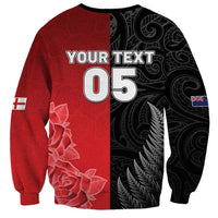 New Zealand And England Rugby Custom Sweatshirt Red Rose Mix Maori Pattern - Polynesian Pride
