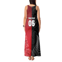 New Zealand And England Rugby Custom Tank Maxi Dress Red Rose Mix Maori Pattern - Polynesian Pride