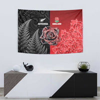 New Zealand And England Rugby Tapestry Red Rose Mix Maori Pattern - Polynesian Pride