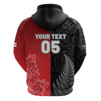 New Zealand And England Rugby Custom Zip Hoodie Red Rose Mix Maori Pattern - Polynesian Pride