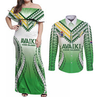 Custom Cook Islands Avaiki Rugby Couples Matching Off Shoulder Maxi Dress and Long Sleeve Button Shirt Go Champions - Polynesian Pride