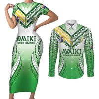 Custom Cook Islands Avaiki Rugby Couples Matching Short Sleeve Bodycon Dress and Long Sleeve Button Shirt Go Champions - Polynesian Pride