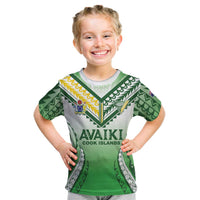 Custom Cook Islands Avaiki Rugby Kid T Shirt Go Champions LT05 Green - Polynesian Pride