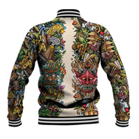 Hawaii And Japan Baseball Jacket Tiki With Oni Mask - Polynesian Pride