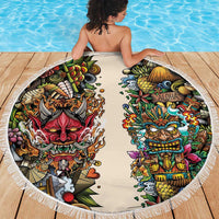 Hawaii And Japan Beach Blanket Tiki With Oni Mask - Polynesian Pride