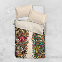 Hawaii And Japan Bedding Set Tiki With Oni Mask - Polynesian Pride