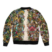 Hawaii And Japan Bomber Jacket Tiki With Oni Mask - Polynesian Pride