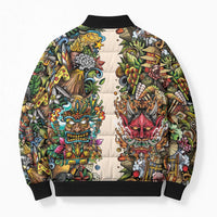 Hawaii And Japan Bomber Puffer Jacket Tiki With Oni Mask - Polynesian Pride