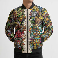 Hawaii And Japan Bomber Puffer Jacket Tiki With Oni Mask - Polynesian Pride