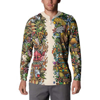 Hawaii And Japan Button Sweatshirt Tiki With Oni Mask - Polynesian Pride