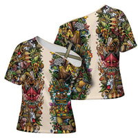 Hawaii And Japan Cross Shoulder Shirt Tiki With Oni Mask - Polynesian Pride