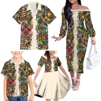 Hawaii And Japan Family Matching Off The Shoulder Long Sleeve Dress and Hawaiian Shirt Tiki With Oni Mask - Polynesian Pride