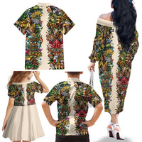 Hawaii And Japan Family Matching Off The Shoulder Long Sleeve Dress and Hawaiian Shirt Tiki With Oni Mask - Polynesian Pride