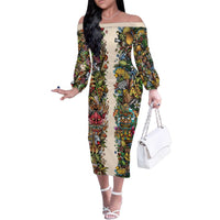 Hawaii And Japan Family Matching Off The Shoulder Long Sleeve Dress and Hawaiian Shirt Tiki With Oni Mask - Polynesian Pride