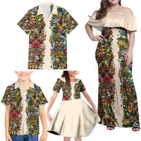 Hawaii And Japan Family Matching Off Shoulder Maxi Dress and Hawaiian Shirt Tiki With Oni Mask - Polynesian Pride