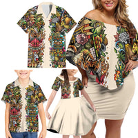 Hawaii And Japan Family Matching Off Shoulder Short Dress and Hawaiian Shirt Tiki With Oni Mask - Polynesian Pride