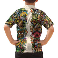 Hawaii And Japan Kid Hawaiian Shirt Tiki With Oni Mask - Polynesian Pride
