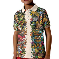 Hawaii And Japan Kid Polo Shirt Tiki With Oni Mask - Polynesian Pride