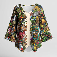 Hawaii And Japan Kimono Sleeve Blouse Tiki With Oni Mask - Polynesian Pride