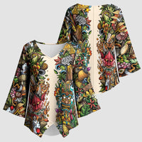 Hawaii And Japan Kimono Sleeve Blouse Tiki With Oni Mask - Polynesian Pride