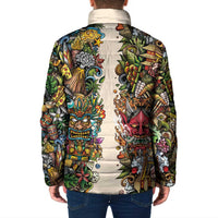 Hawaii And Japan Padded Jacket Tiki With Oni Mask - Polynesian Pride