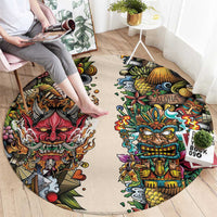 Hawaii And Japan Round Carpet Tiki With Oni Mask - Polynesian Pride