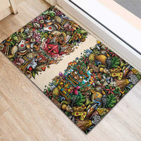 Hawaii And Japan Rubber Doormat Tiki With Oni Mask - Polynesian Pride