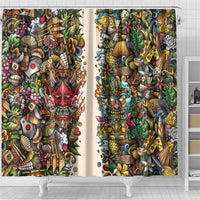 Hawaii And Japan Shower Curtain Tiki With Oni Mask - Polynesian Pride