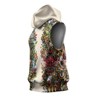 Hawaii And Japan Sleeveless Hoodie Tiki With Oni Mask - Polynesian Pride