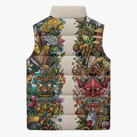 Hawaii And Japan Sleeveless Puffer Jacket Tiki With Oni Mask - Polynesian Pride