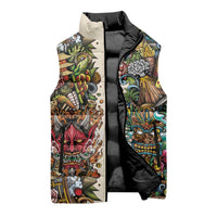Hawaii And Japan Sleeveless Puffer Jacket Tiki With Oni Mask - Polynesian Pride